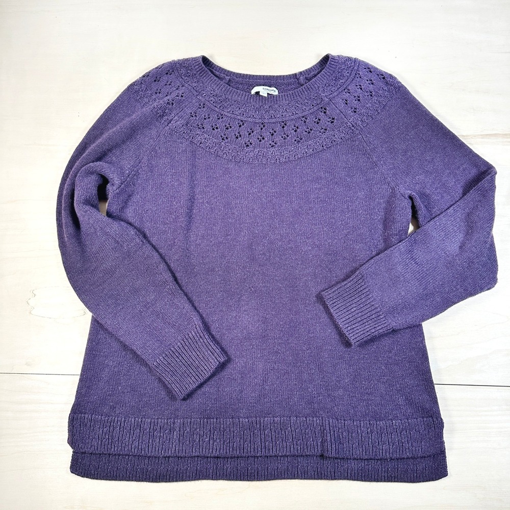 Sonoma Purple Pum Sweater Crochet Womens L‎ Warm Cotton Blend